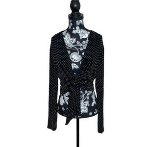 CHICO'S Travelers Women's Black Textured Dot Open Front Cardigan Sweater…